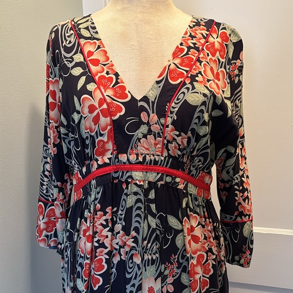 Lucky Brand Floral Empire Waist Side Zip Dress Size: Large - Picture 2 of 8